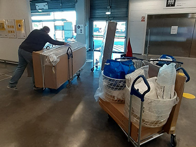 Kevin taking everything to delivery van
